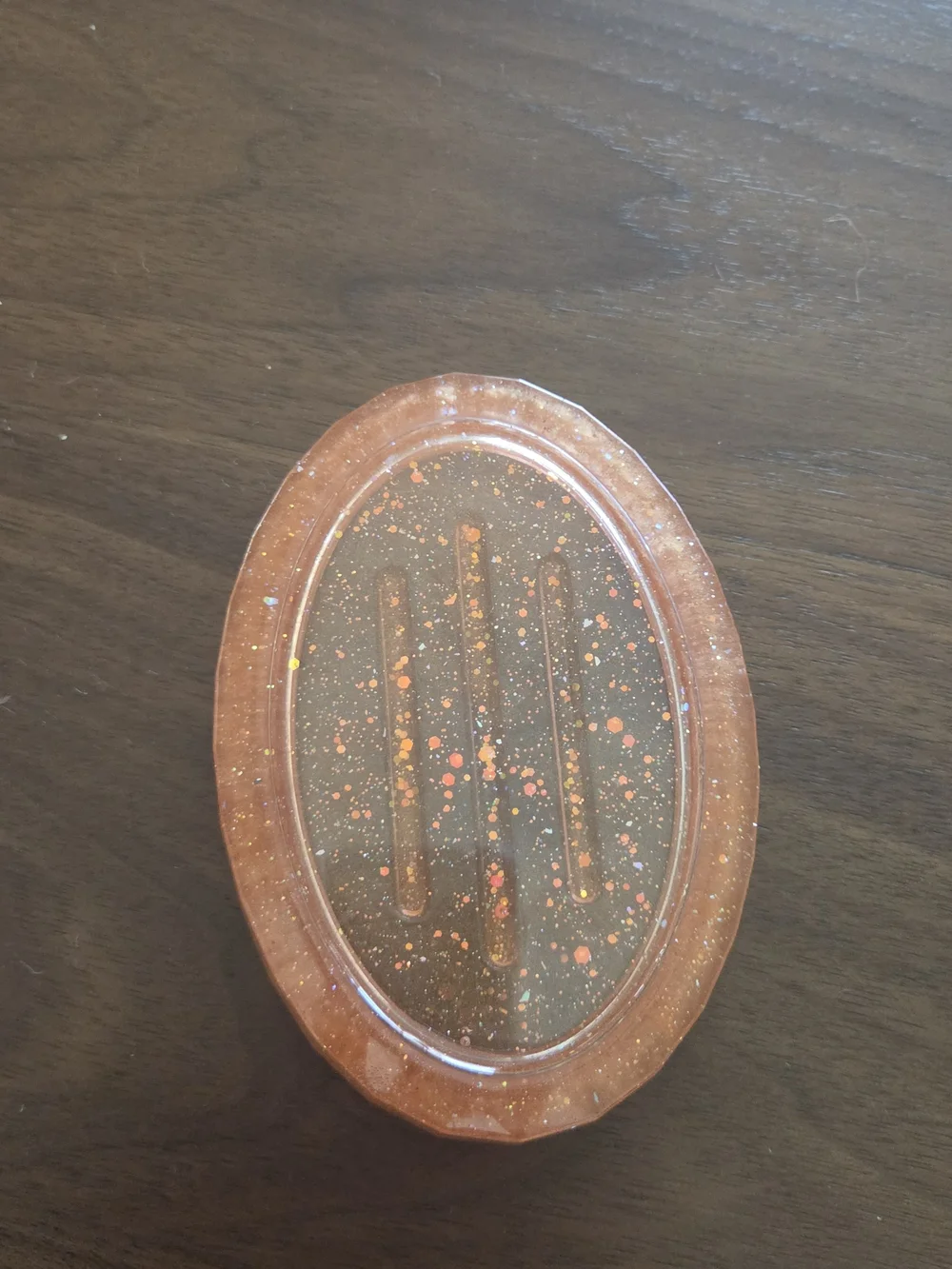 Oval Glitter Resin Soap Dish - Brownish with Orange/Brown  Sparkles